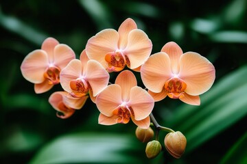 A delicate orchid in full bloom with soft, pastel colors, showcasing the intricate petal patterns