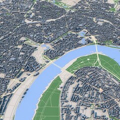 Dusseldorf City Germany Map, 3D Rendering