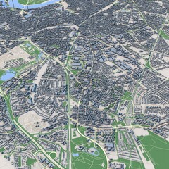 Dusseldorf City Germany Map, 3D Rendering