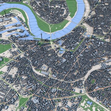 Dusseldorf City Germany Map, 3D Rendering