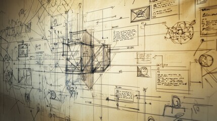 Obraz premium Abstract Blueprint Design with Creative Sketches