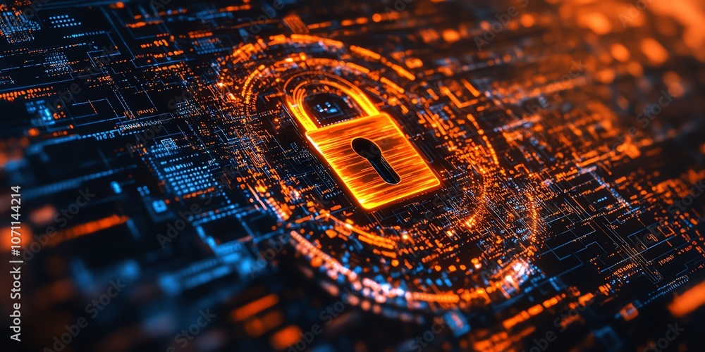 Aufkleber a glowing padlock icon on a digital circuit board, symbolizing data security and cyber protection.