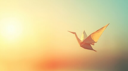 Naklejka premium Elegant Origami Crane Against Soft Sunset Background