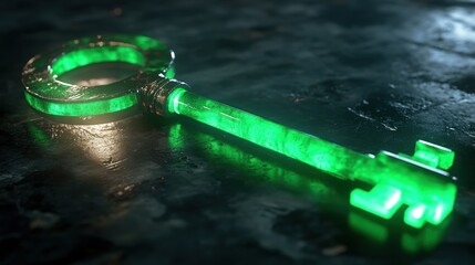 Glowing Green Key on Dark Surface