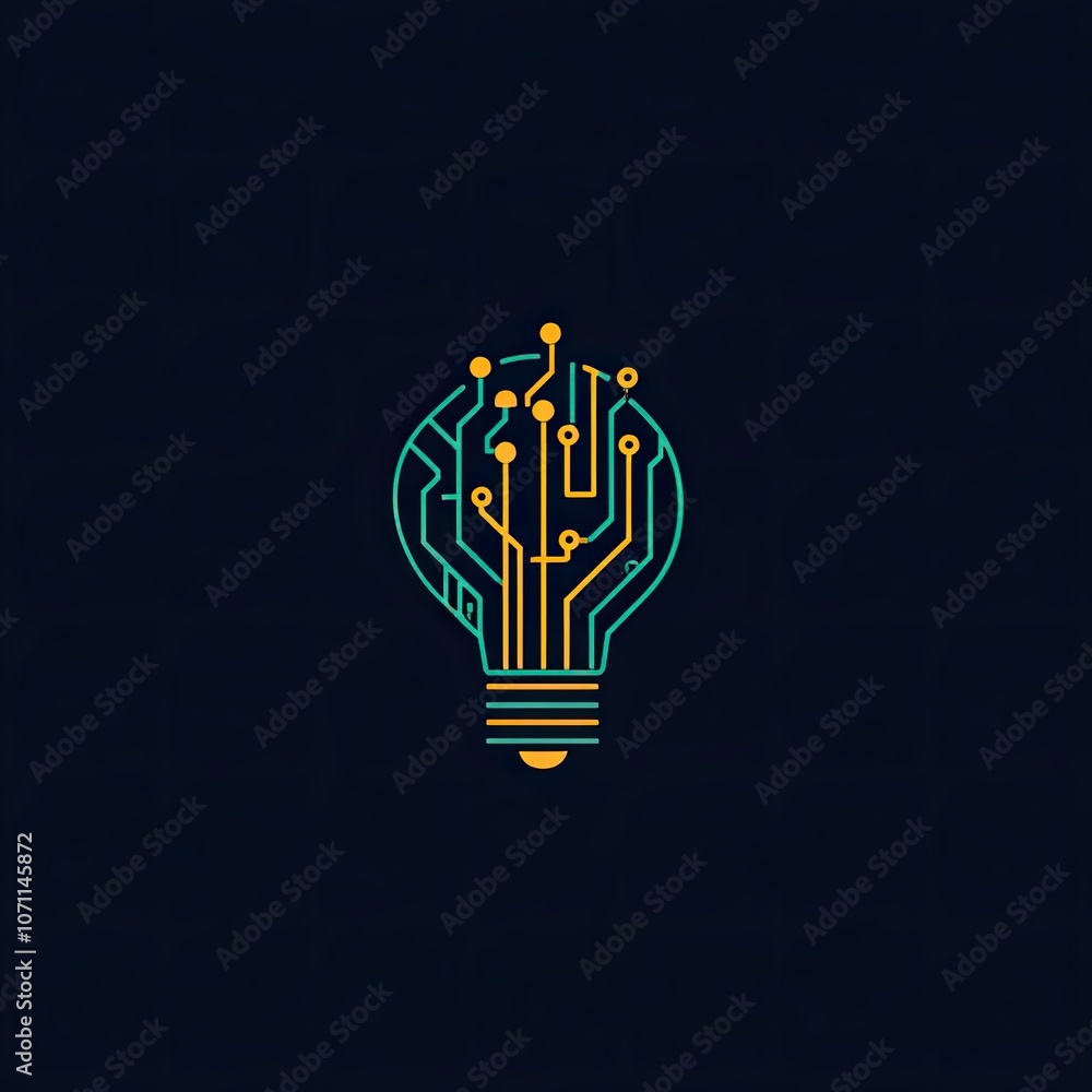 Aufkleber lightbulb with circuit board design in green and yellow on dark background