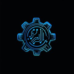 Blue Neon Gear with Circuit Board Inside