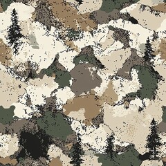 Mountainous Terrain Timber Hunting Camouflage Pattern, Seamless Hunter Camo Texture