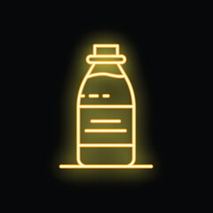 Glowing neon line bottle of water icon isolated on black background vector illustration