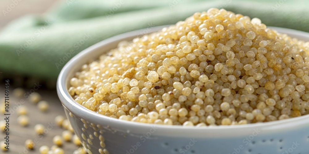 Poster grain texture macro shot of the grains section focusing on the texture of the quinoa with tiny pearl