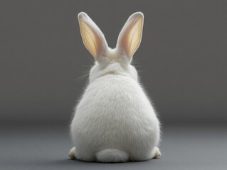 Obraz premium Fluffy White Rabbit on Gray Surface
