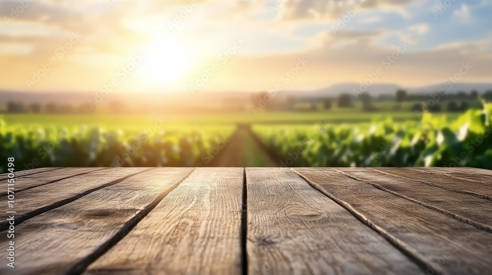 Poster empty wooden table top with blurred background for product display or presentation