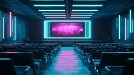Naklejka premium Futuristic Conference Hall with Holographic Stage