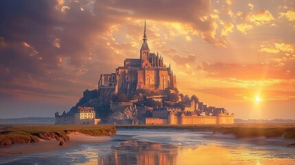 Obraz premium Mont Saint-Michel at Sunset