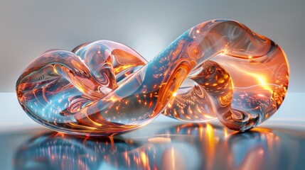 Abstract Glass Sculpture with Glowing Orange Hues