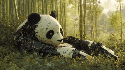 Robotic Panda in a Lush Bamboo Forest