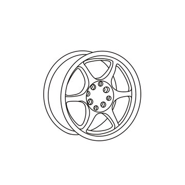 recommend clip art: Line art design of a car wheel rim. Hand-drawn vector illustration of car rim flat icon. Outline vector doodle illustration. Isolated on a white background.