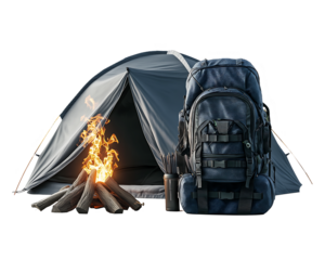 Camping Gear: Tent, Backpack and Fire