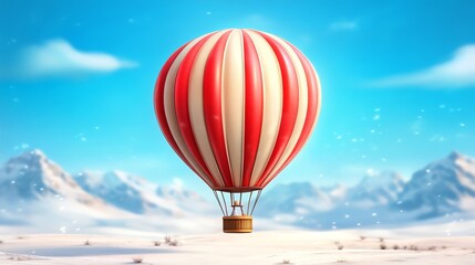 Fototapeta premium Hot air balloon adventure, soaring over a breathtaking snowcovered mountain landscape in winter