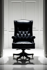 AI generative. Illustration of a boss chair, black on classic white background for advertisment background. 4