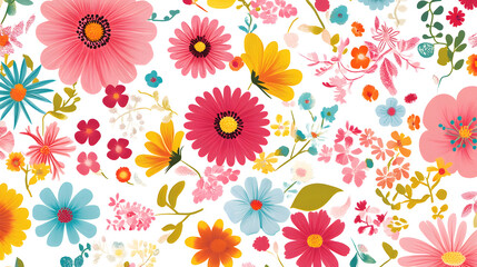Obraz premium Bright floral pattern featuring colorful flowers and leaves