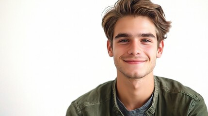 Obraz premium Young Man with Friendly Smile in Isolated Setting