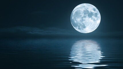 Fototapeta premium Full Moon Reflected in Calm Water at Night