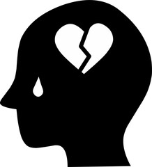 Mental health human mind with broken heart icon. Fit for love lesson presentation.