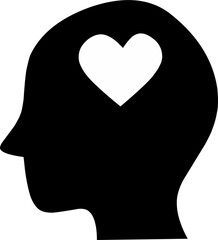 Mental health. Self love. Human head with heart shape. Editable Stroke