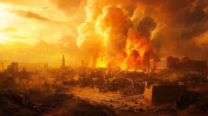 Fototapeta premium Illustration of the burning of Sodom and Gomorrah.