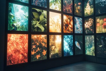 Vibrant Nature Panel Display in Modern Interior Space