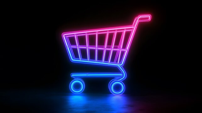 Neon Pink and Blue Shopping Cart Icon