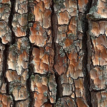 Pine Tree Conifer Tree Bark Hunting Camo Texture, Seamless Pattern