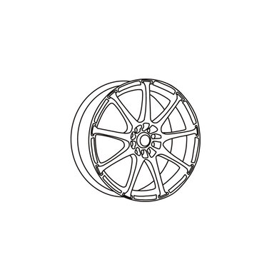 recommend clip art: Line art design of a car wheel rim. Hand-drawn vector illustration of wheel rim flat icon. Outline vector doodle illustration. Isolated on a white background.