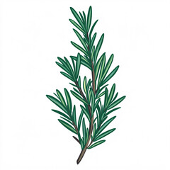 Fototapeta premium A vibrant green sprig of rosemary, showcasing its needle-like leaves, commonly used as a culinary herb and for medicinal purposes.