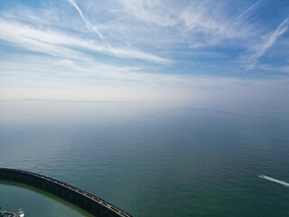 Aerial View of British Tourist Attraction of Beach and Ocean at Brighton and Hove Coastal City of...