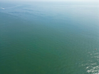 Aerial View of British Tourist Attraction of Beach and Ocean at Brighton and Hove Coastal City of...