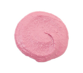 Tasty beetroot hummus isolated on white, top view