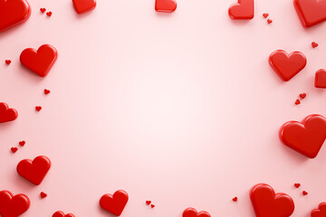red heart on pink background, Happy Valentine's Day, banner, Concept of sending love and surprise. 3d render