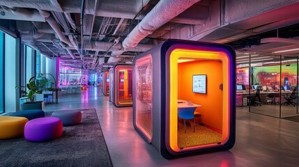Innovative Workspace with Transparent Meeting Pods