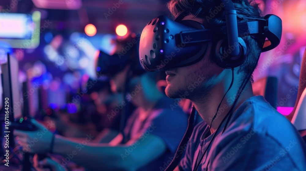 Poster hazy view of virtual reality gamers lost in their own worlds