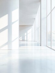 Obraz premium A minimalist white interior with sleek glass walls, perfect for creating an open and airy feel in the living room of your villa or apartment. generative ai