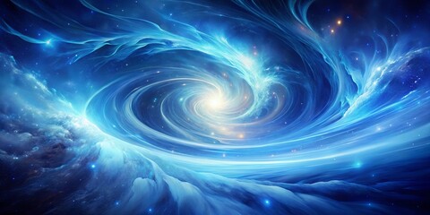 Fototapeta premium A celestial vortex swirls through a cosmic landscape, revealing a bright core and a distant panorama of glistening nebulae