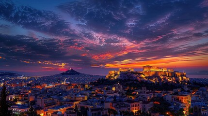 Athens Skyline with Acropolis at Sunset
