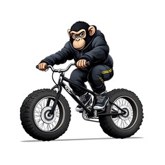 Obraz premium Cartoon Monkey Riding a Bicycle in 2D Style