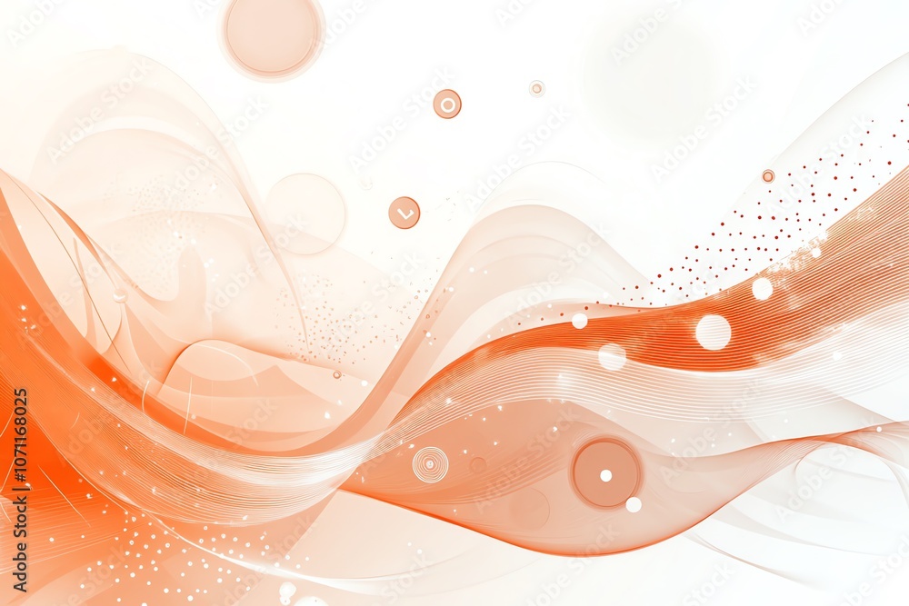 Poster abstract orange wavy background with white dots and circles.