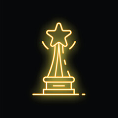 Neon sign illuminating a trophy topped by a star, representing victory and achievement