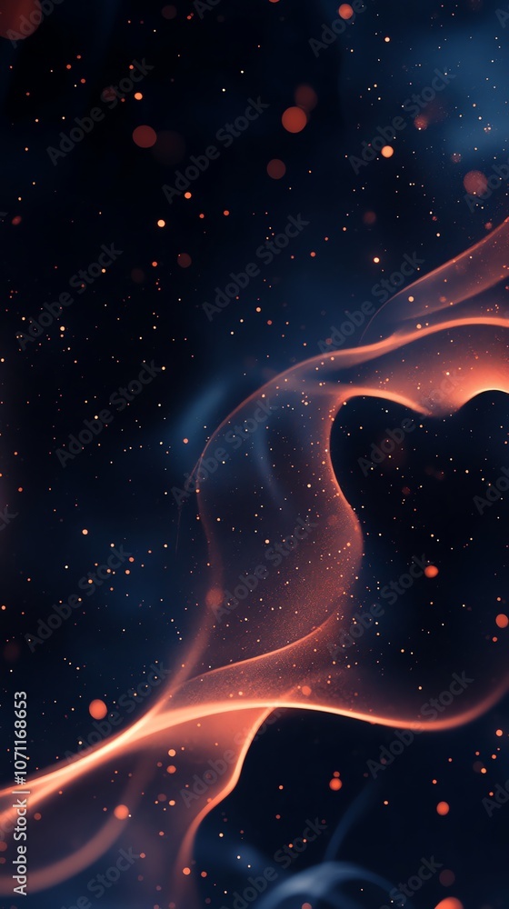 Poster abstract glowing red and blue lines with sparks on black background.