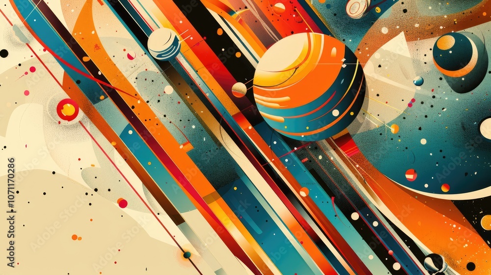 Poster abstract geometric pattern with vibrant colors and dynamic lines.
