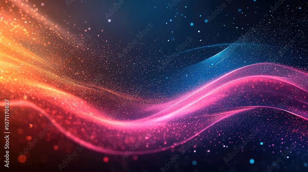 Poster abstract glowing wave with particles.