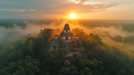 Fototapeta premium Ancient Mayan Temple at Sunrise